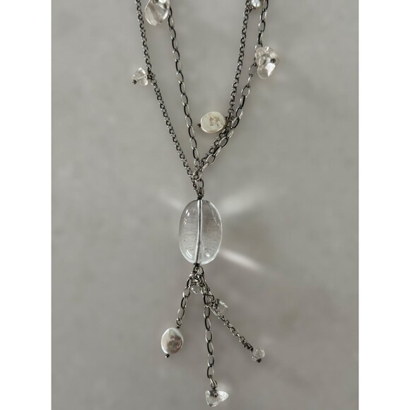 SILPADA quartz pearl double-strand necklace - N1492 sterling silver tassel drop - Picture 3 of 5